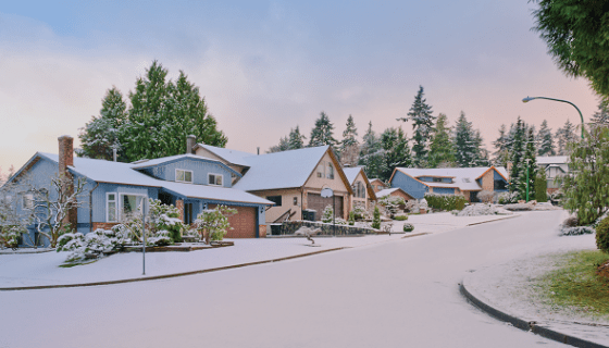 A snow covered residential neighborhood